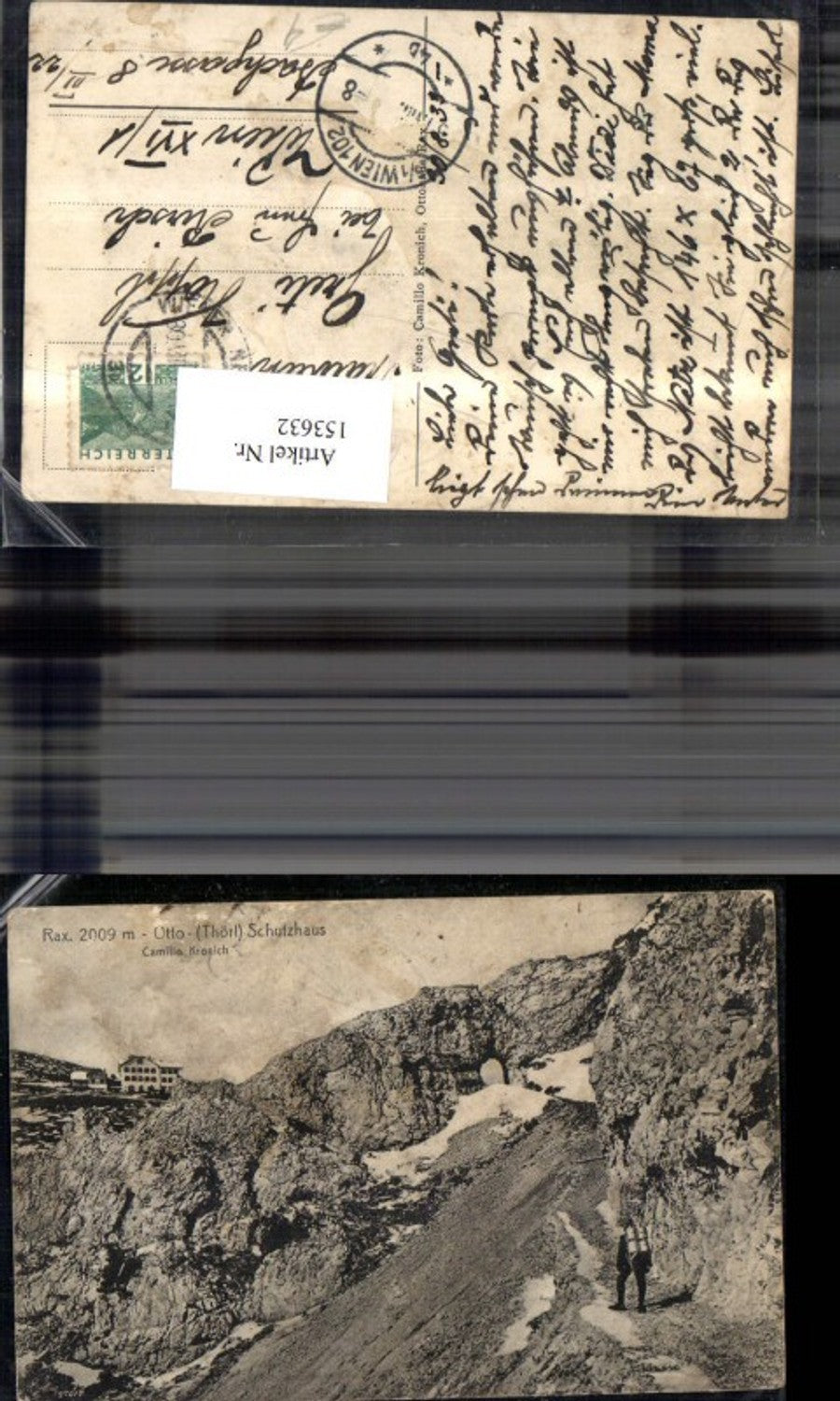 153632,Rax Otto Thörl Schutzhaus Ansicht m. Wanderer 1933 Schneeberg Reichenau