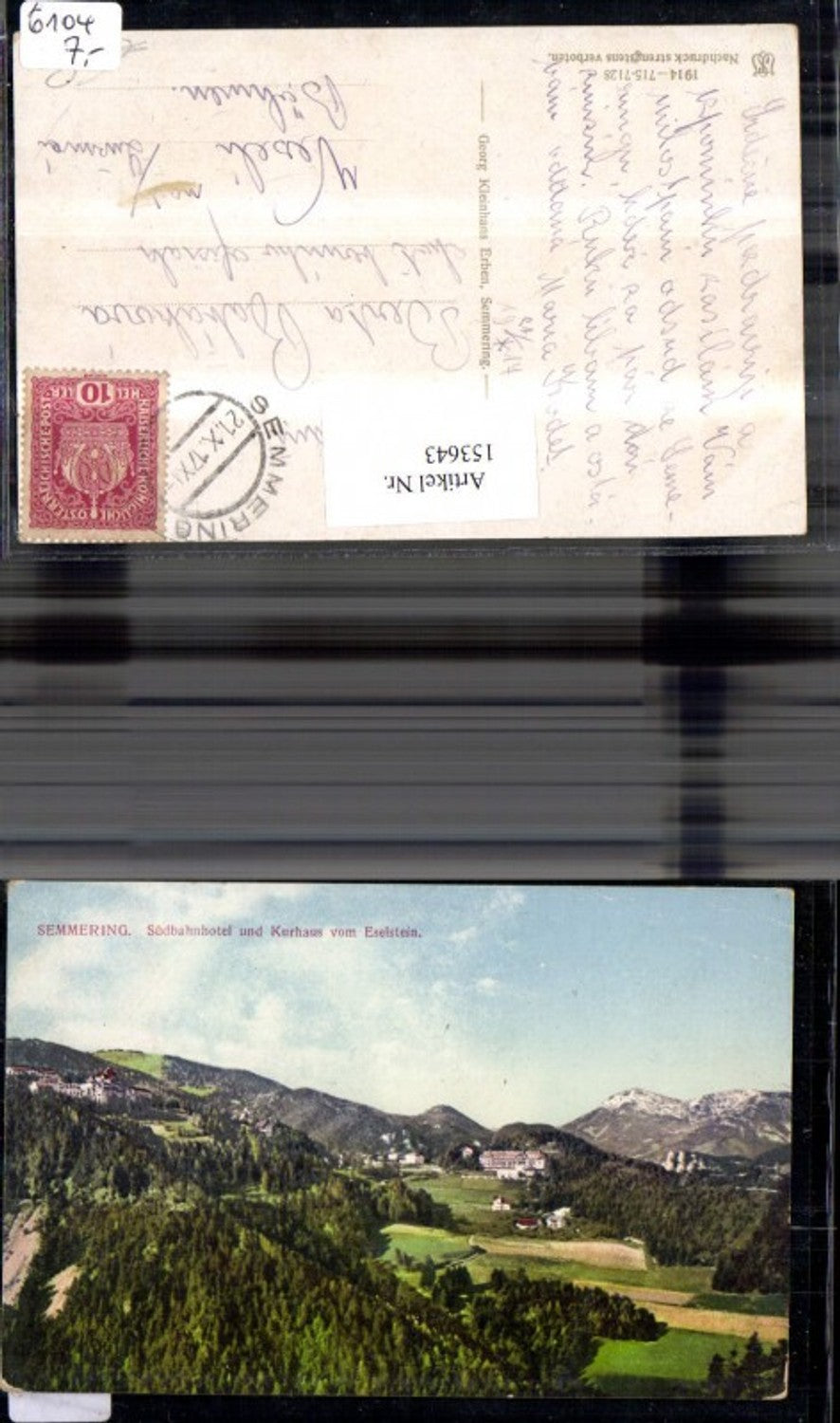 153643,Semmering Südbahnhotel u. Kurhaus v. Eselstein 1917