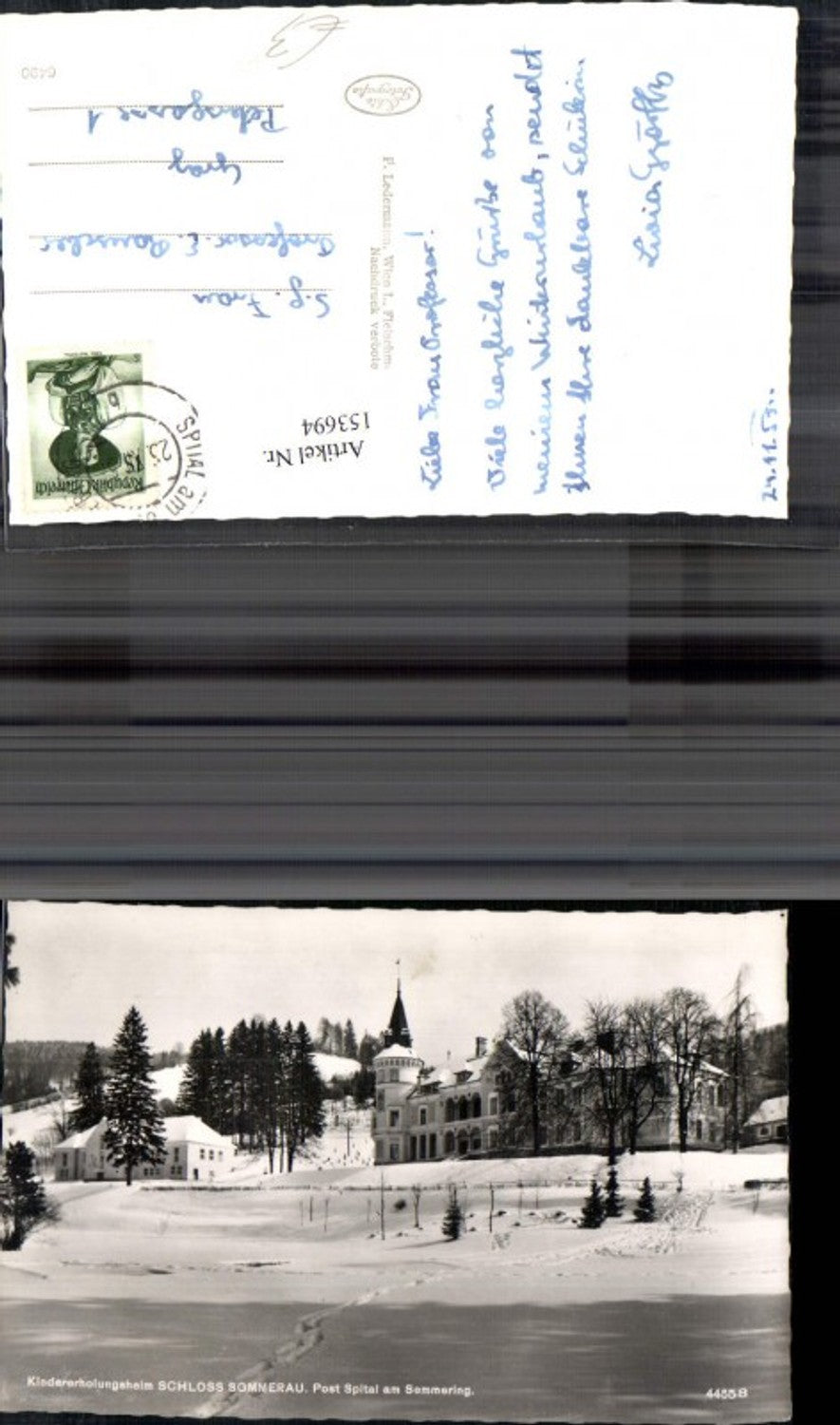 153694,Kindererholungsheim Schloss Sommerau Post Spital a. Semmering Winteransicht 1957
