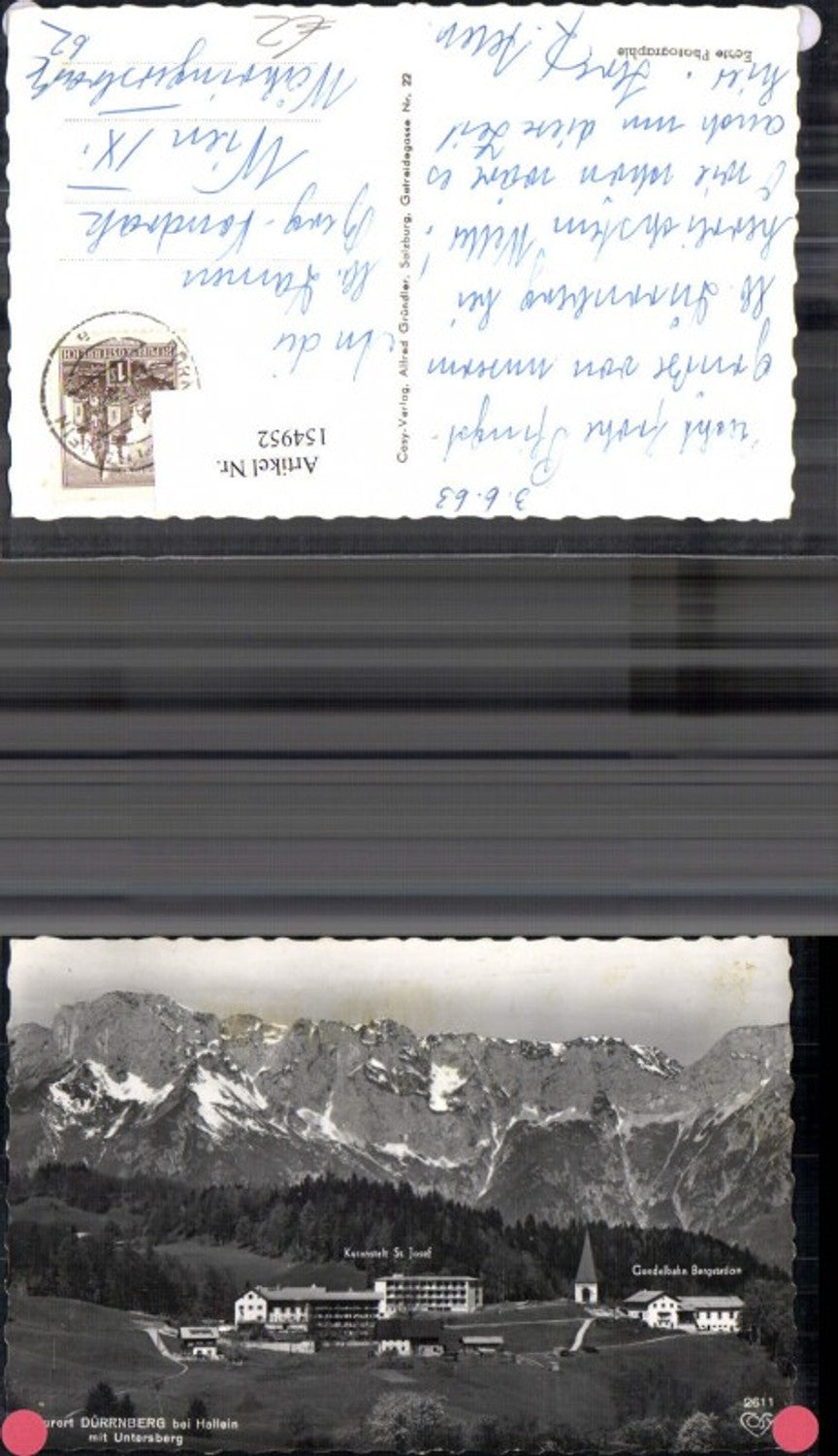 154952,Dürrnberg b. Hallein m. Untersberg Kuranstalt St Josef Gondelbahn Bergstation 1963
