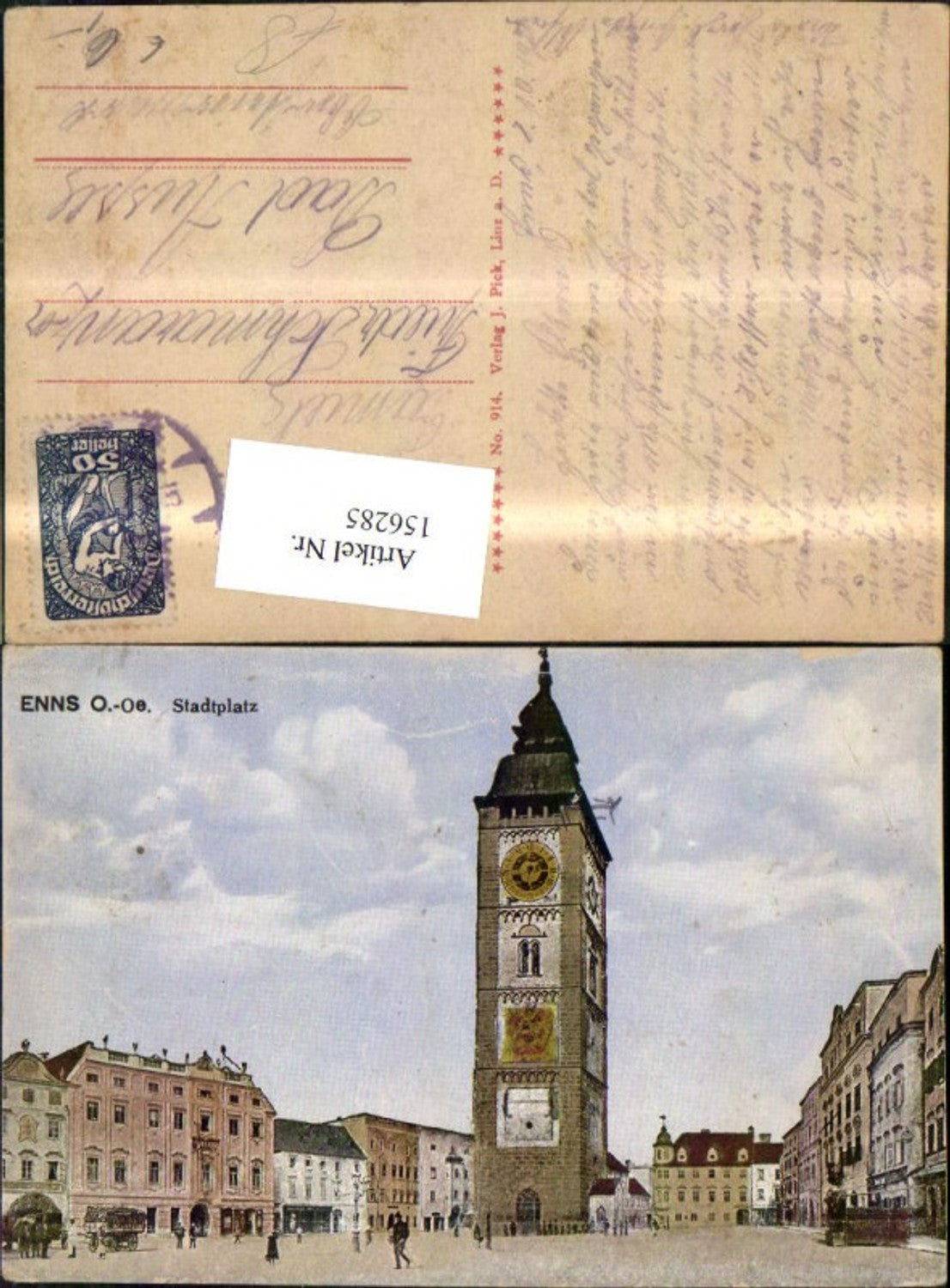 156285,Enns Stadtplatz m. Personen Kutsche 1927