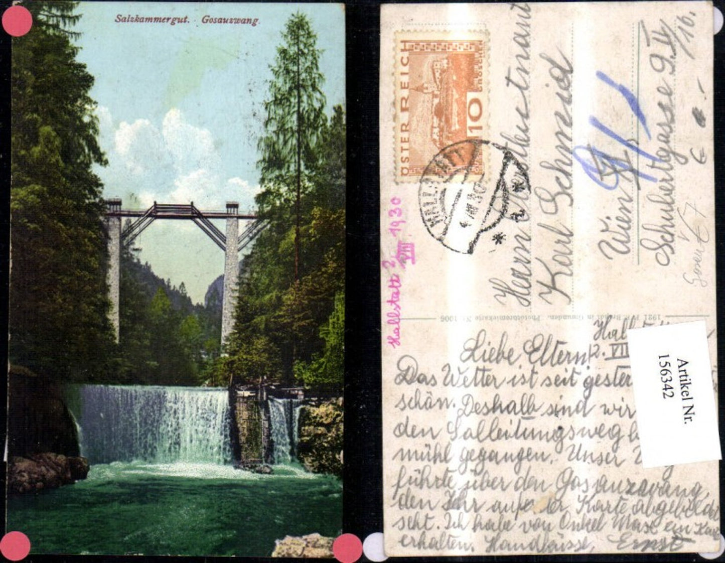 156342,Gosau Gosauzwang Brücke 1930 pub E F Brandt 1006