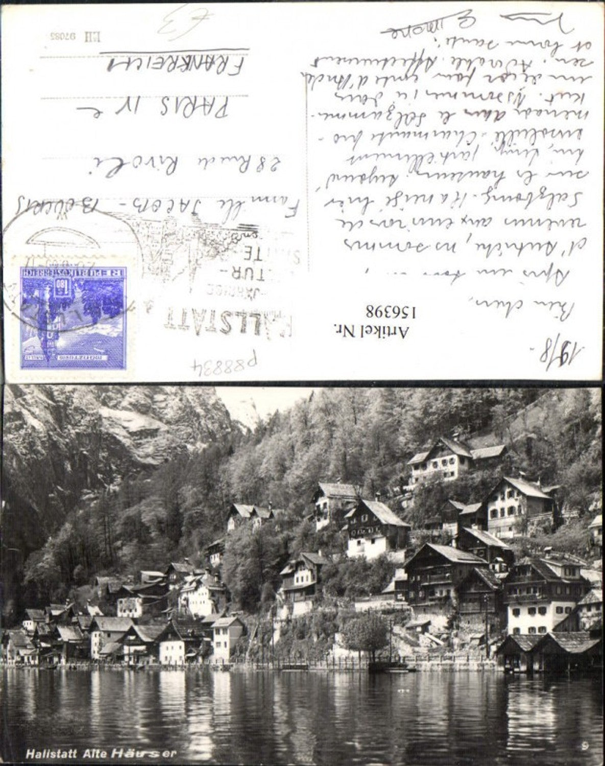 156398,Hallstatt Alte Häuser 1953