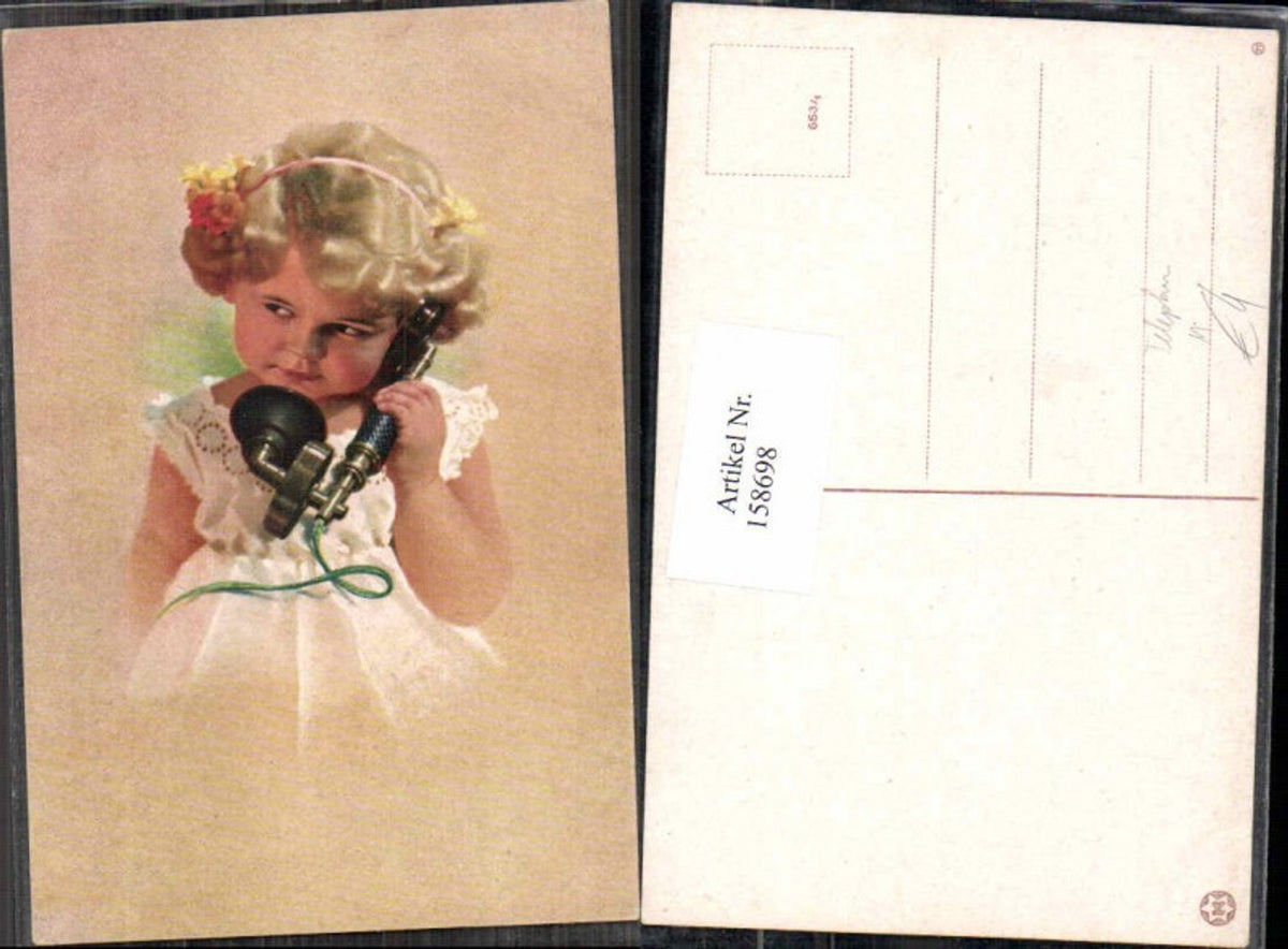 158698,Süsse Kinder antikes Telefon Telephon Mädchen