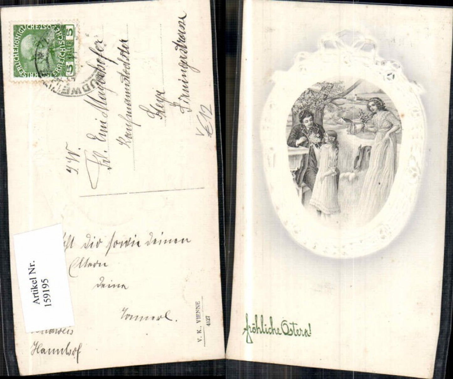 159195,V.K. Vienne 4127 Präge AK Ostern Frau Jugendstil