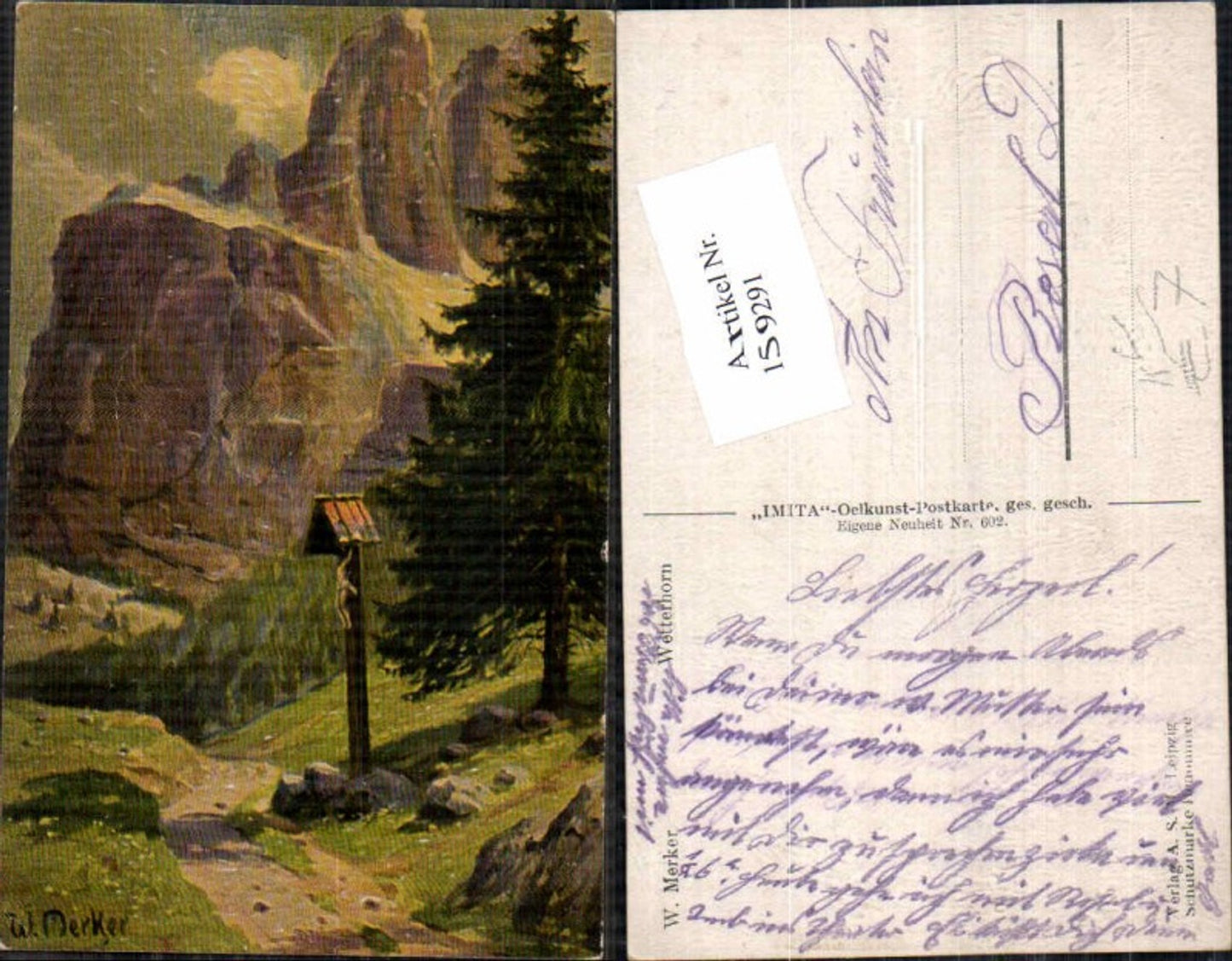 159291,A.S.M. Imita Ölgemälde Imitations Karte 602 W. Merker Wetterhorn