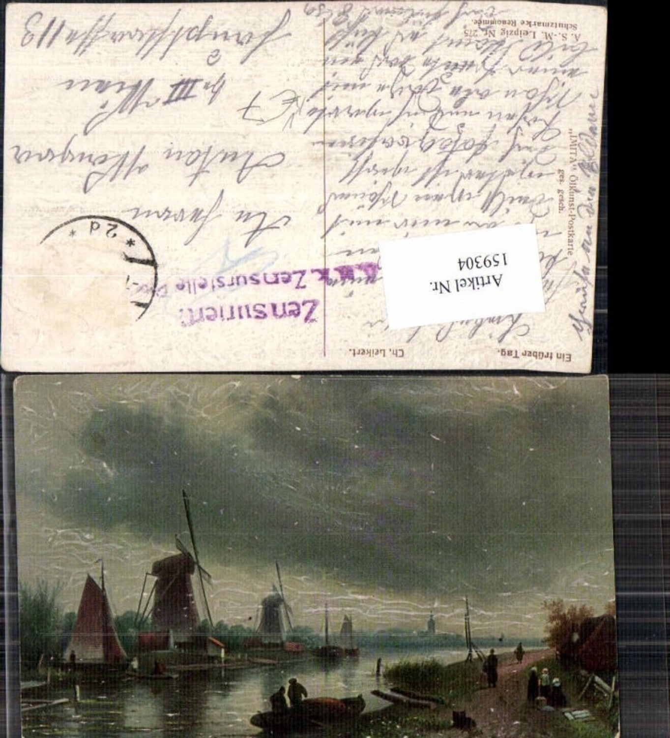 159304,A.S.M. Imita Ölgemälde Imitations Karte 275 Ch. Leikert sign. Windmühlen Mühlen