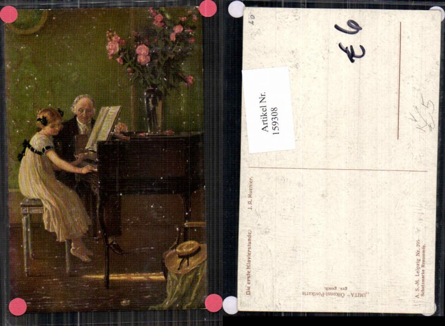 159308,A.S.M. Imita Ölgemälde Imitations Karte 295 Klavier Mädchen