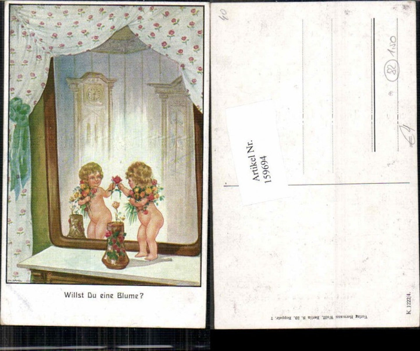 159694,M. Zahl sign. Süsses Kind m. Blumen Kinder