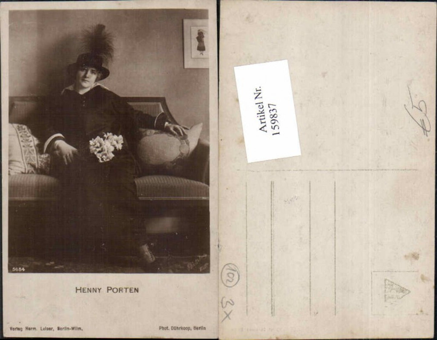 159837,Henny Porten m. Hut Federhut pub Hermann Leiser Nr 5654