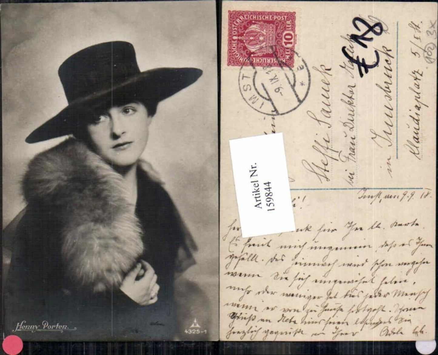 159844,Henny Porten m. Hut Hutmode Mode Pelzschal Pelzmode PH 4325-1