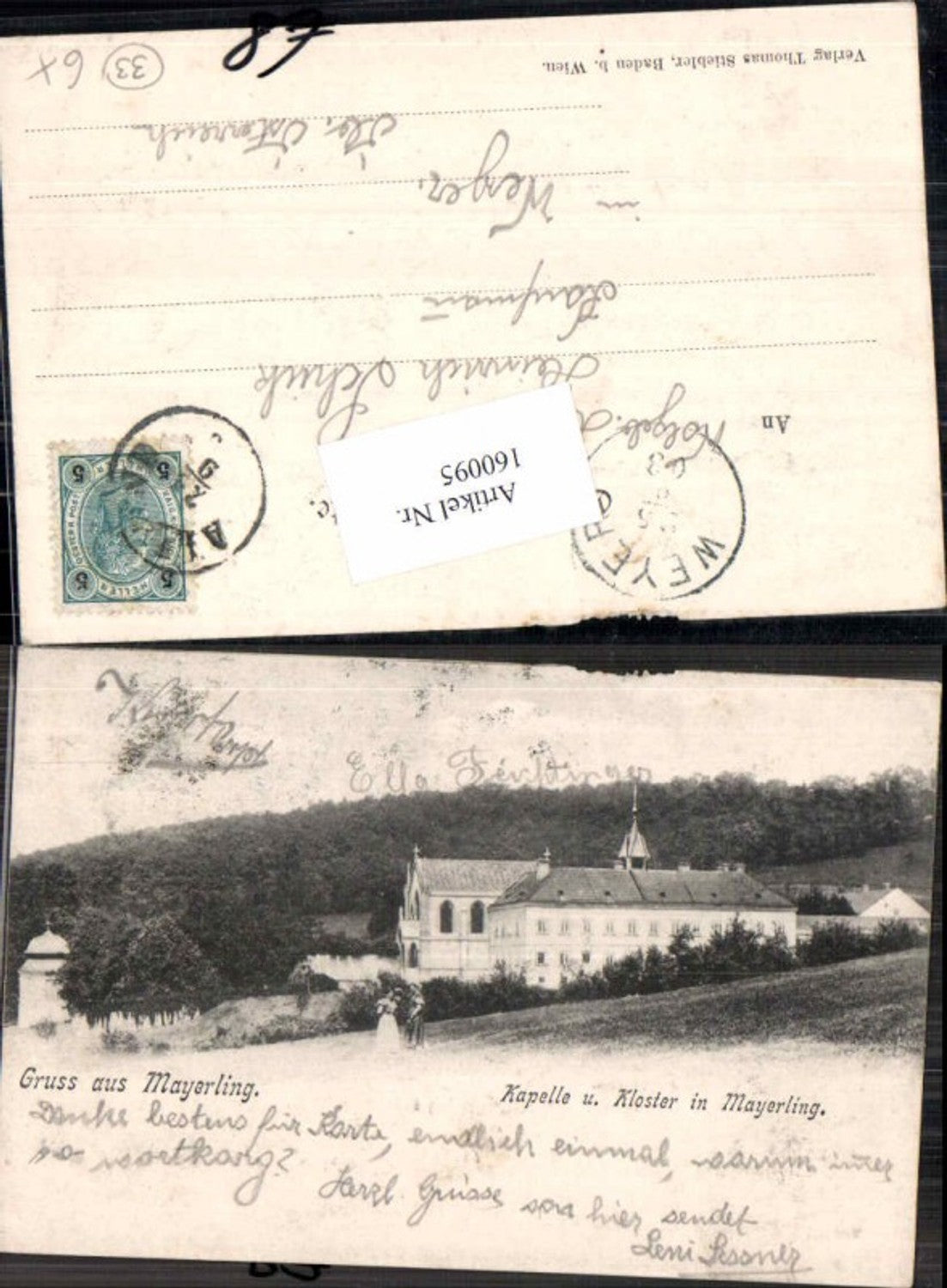 160095,Gruss aus Mayerling Kapelle und Kloster 1900