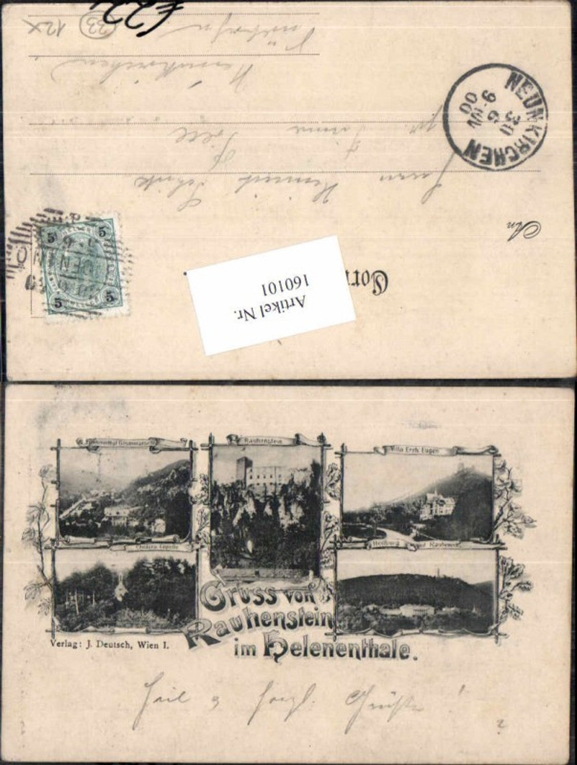160101,Gruss aus Rauhenstein im Helenenthale Baden Wien 1897 Villa Eugen Mehrbild AK