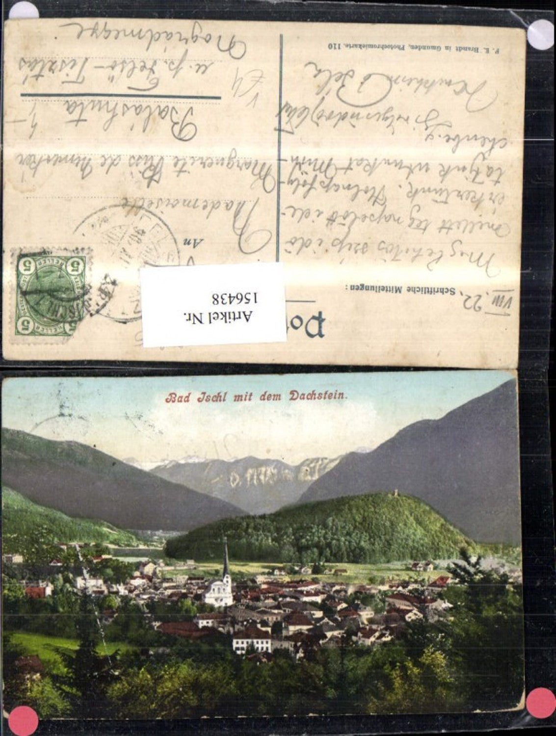 156438,Bad Ischl m. d. Dachstein 1922 pub F E Brandt 110