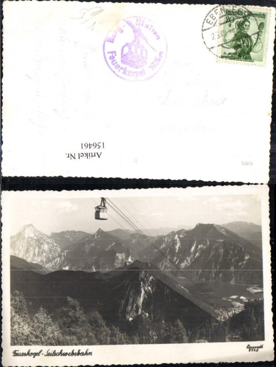 156461,Feuerkogel Seilschwebebahn Seilbahn Gondel Ebensee 1948 pub F E Brandt 9772