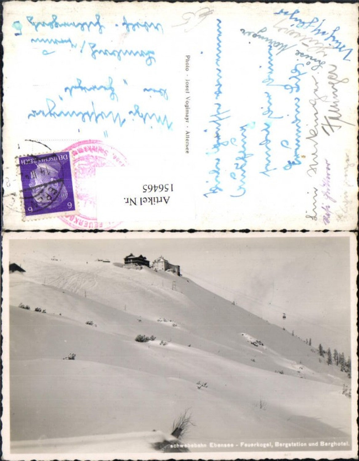 156465,Schwebebahn Ebensee Feuerkogel Bergstation u. Berghotel Winteransicht Seilbahn Gondel Feuerkogelbahn 1942