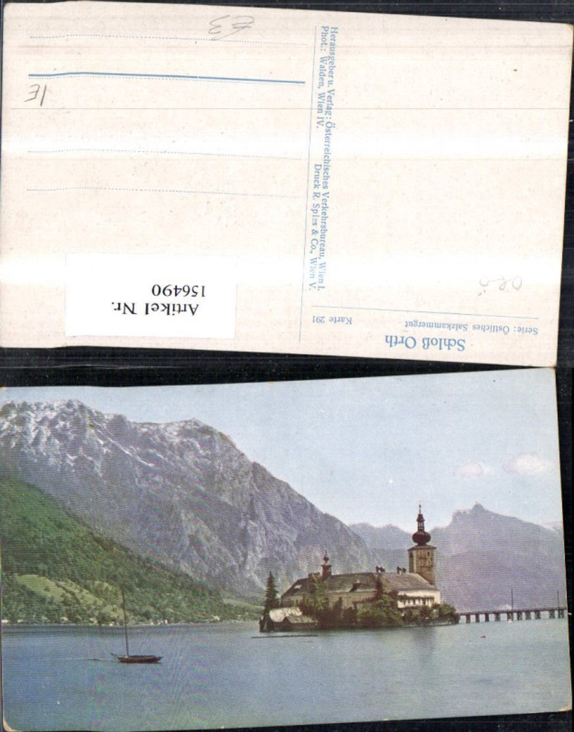 156490,Gmunden Schloß Orth m. Segelboot