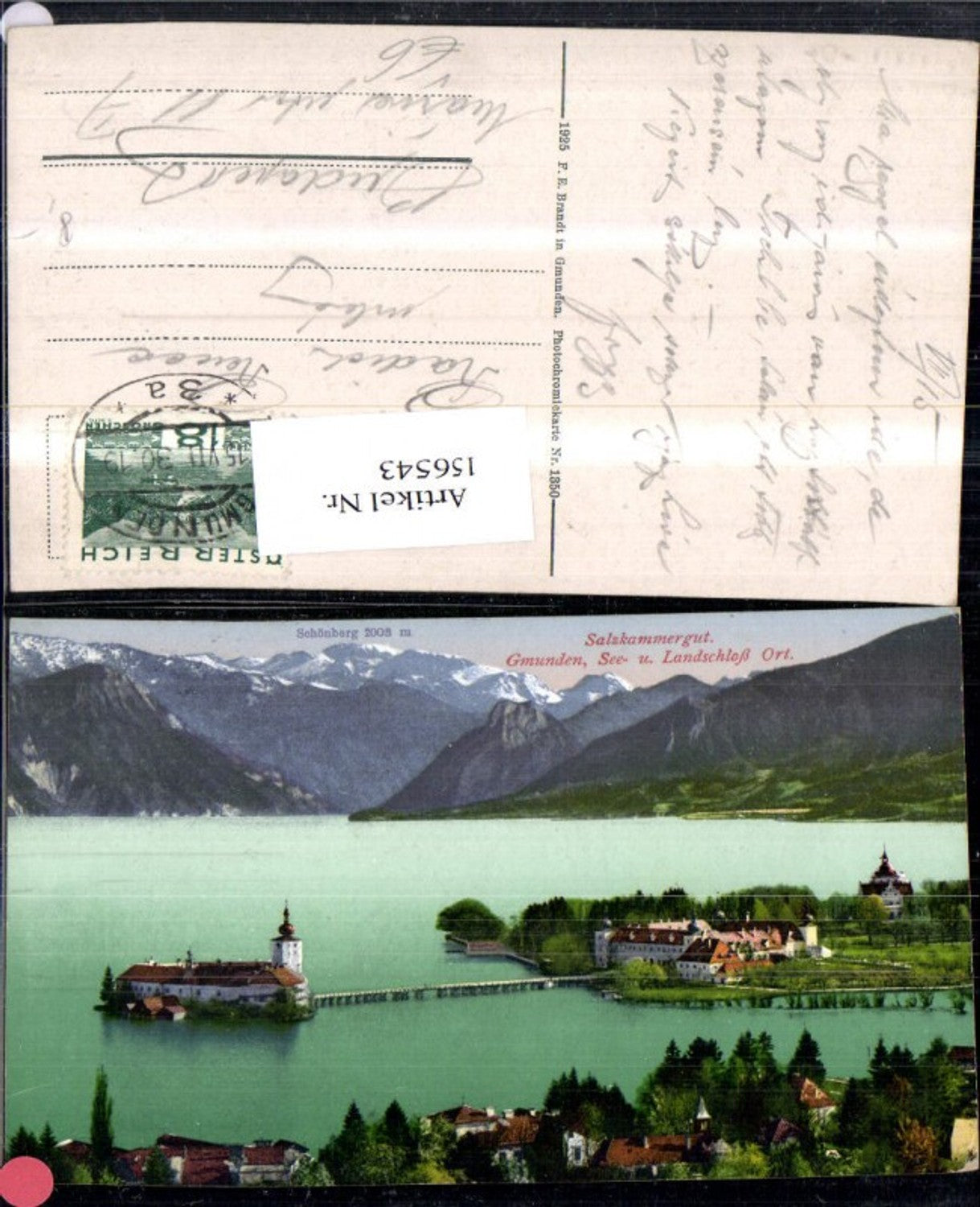 156543,Gmunden See u. Landschloss Schloss Ort Orth Salzkammergut 1930 pub F E Brandt 1350