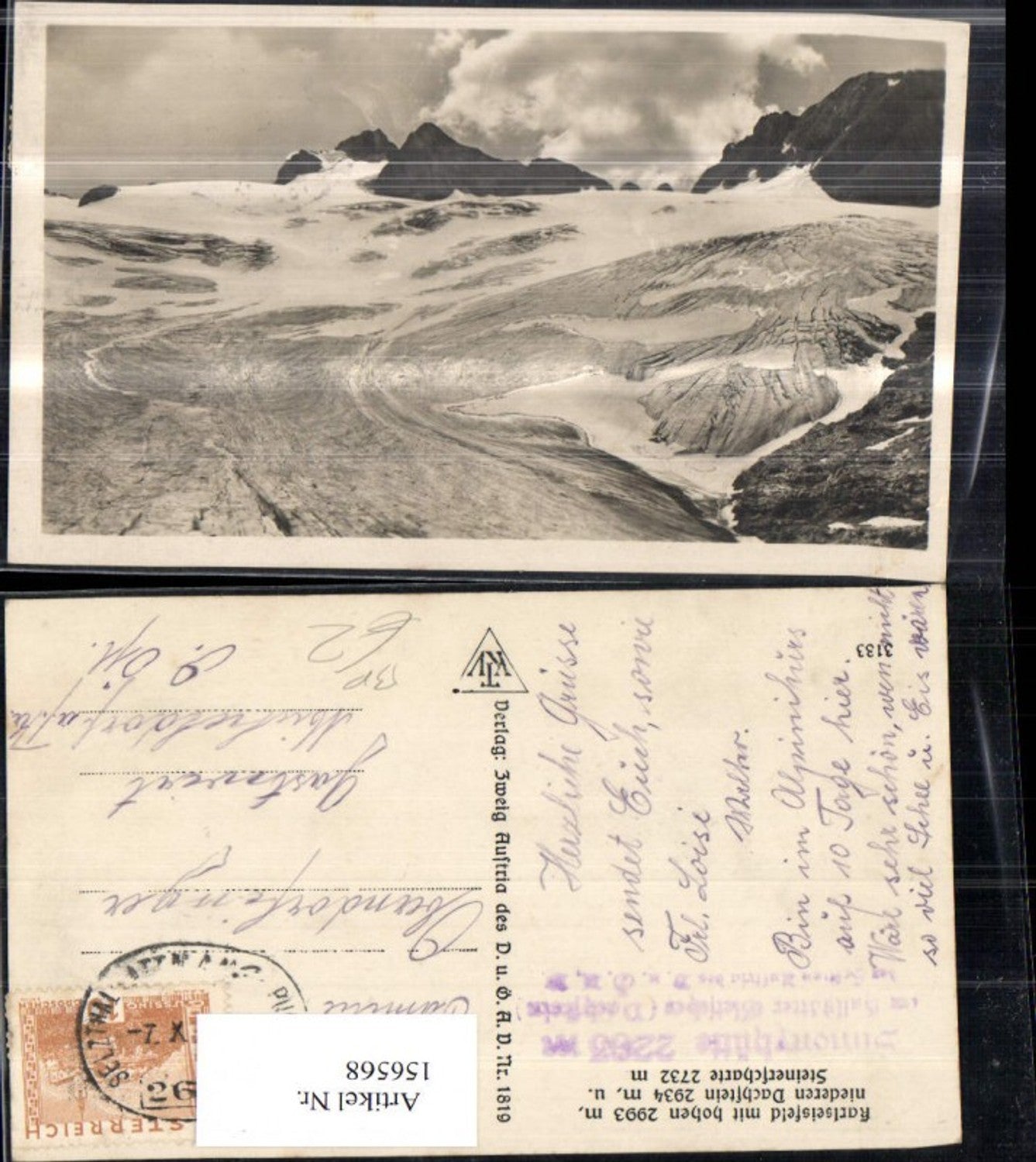 156568,Karlseisfeld u. Hohen u. Niederen Dachstein Steinerscharte b. Hallstatt Ramsau Bahnpost Zug 266 Selzthal Attnang