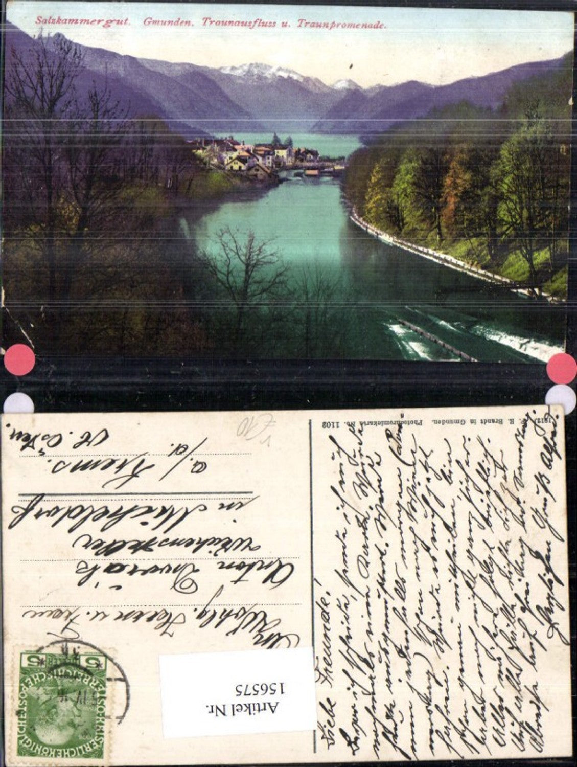 156575,Gmunden Traunausfluss u. Traunpromenade Traunsee Salzkammergut 1916 pub F E Brandt 1102