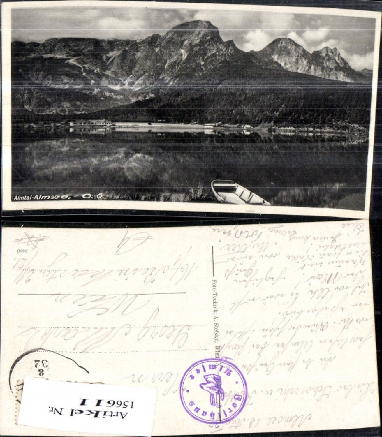 156611,Almtal Almsee Ansicht m. Ruderboot 1932 Grünau