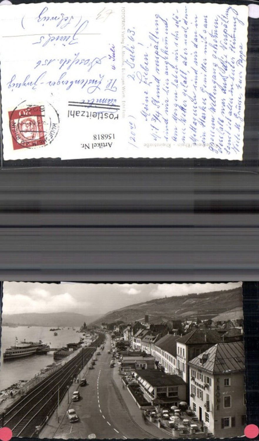 156818,Rüdesheim a. Rhein Rheinstraße 1963 Automobil Schiff Dampfer