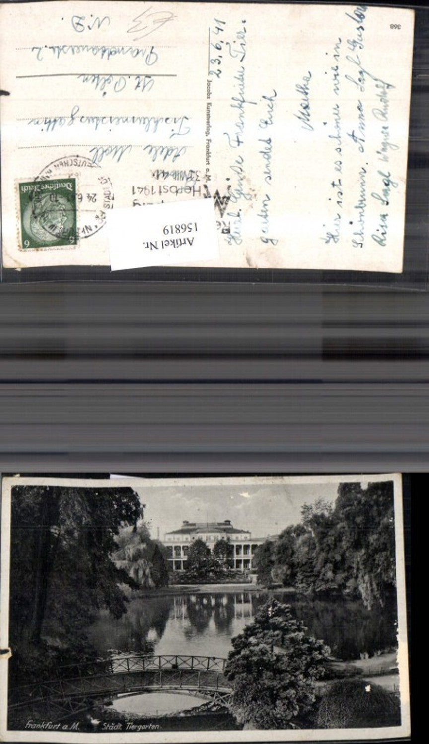 156819,Frankfurt a. Main Städtischer Tiergarten Parkanlage Brücke 1941