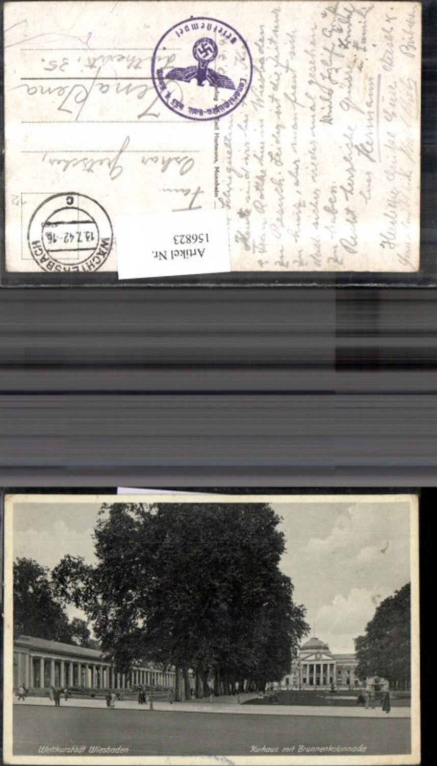 156823,Wiesbaden Kurhaus m. Brunnenkolonnade Ansicht m. Personen 1942
