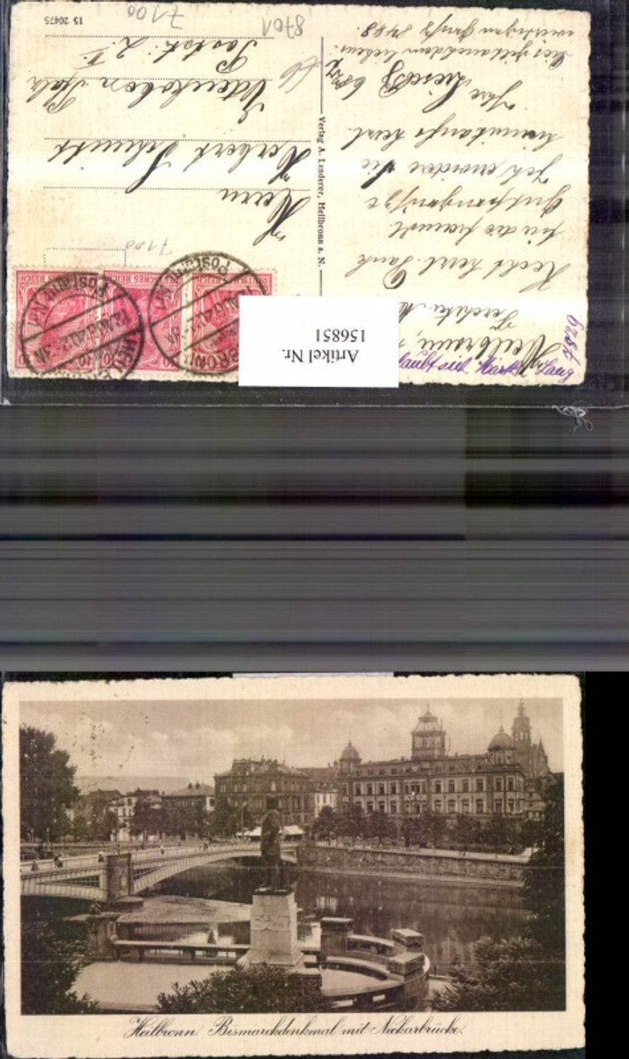 156851,Heilbronn Bismarckdenkmal m. Neckarbrücke 1920