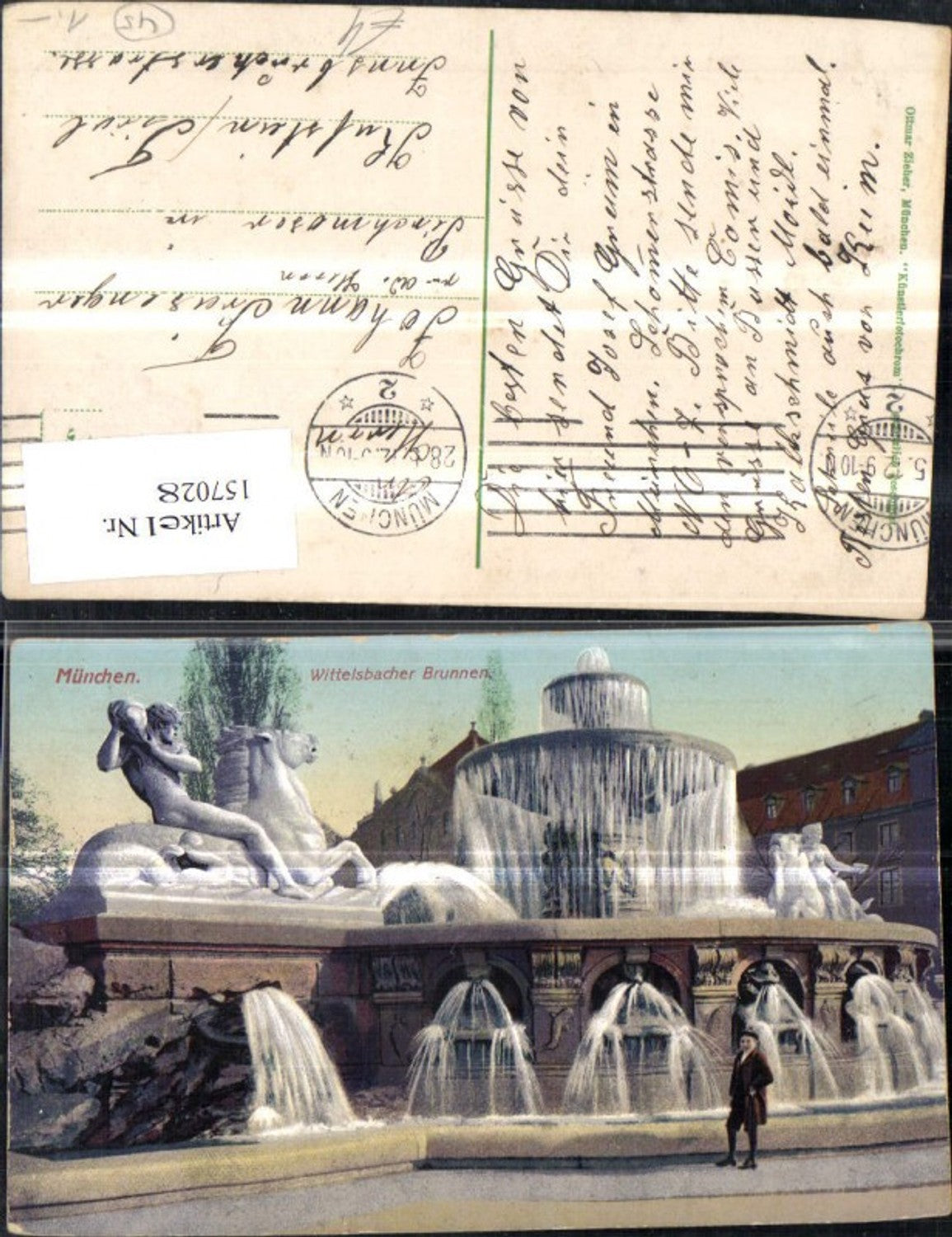 157028, Munich Wittelsbach Fountain with man 1909