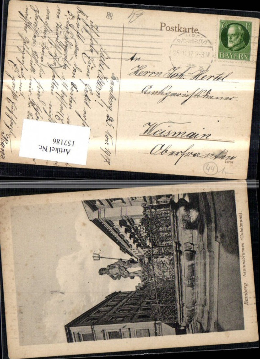 157186,Bamberg Neptunsbrunnen Ansicht 1917