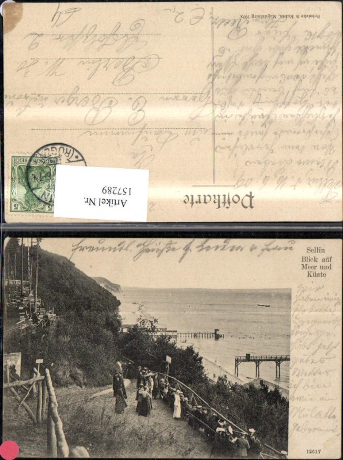 157289,Sellin Blick a. Meer u. Küste m. Personen 1909 Rügen