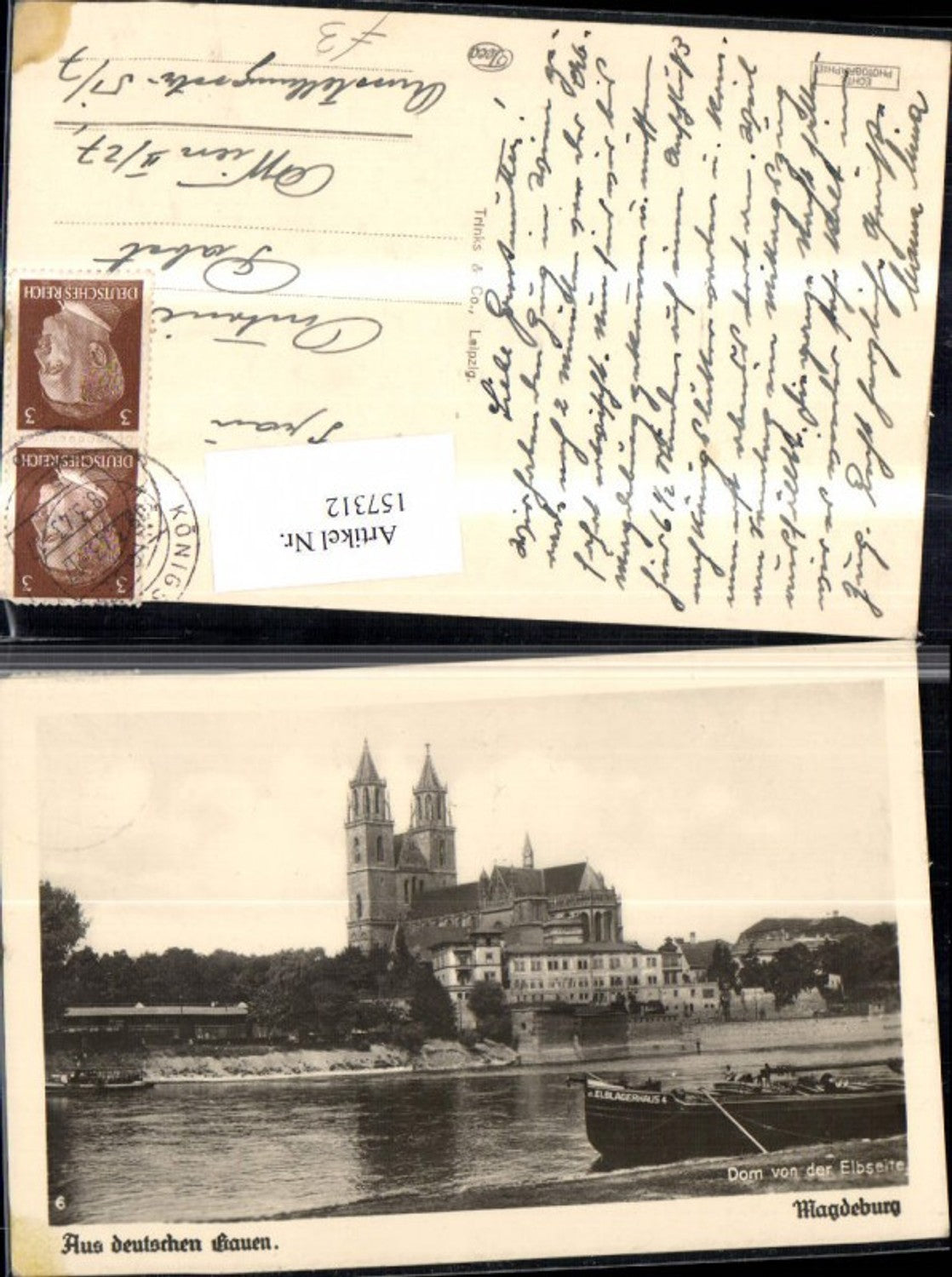 157312, Magdeburg Cathedral, Elbe side view, ship, Elbe warehouse 4