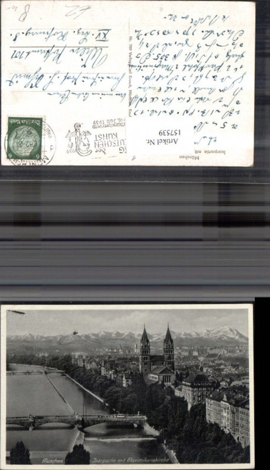 157539,München Isarpartie m. Maximiliankirche 1939 Brücke Kirche