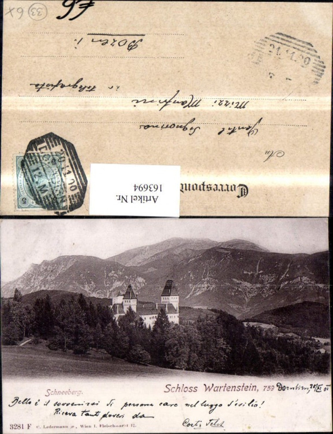 163694,Schloss Wartenstein b. Gloggnitz Schneeberg 1900