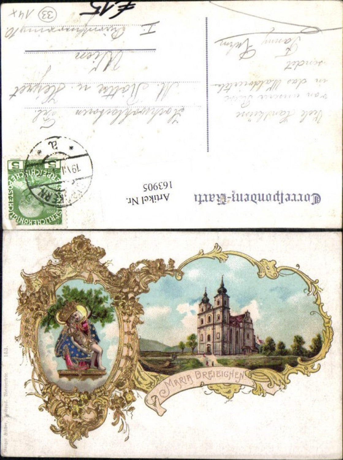 163905,Maria Dreieichen Präge Ak m. Goldverzierung Mold Rosenburg-Mold Maria Dreieichen Mold Rosenburg-Mold