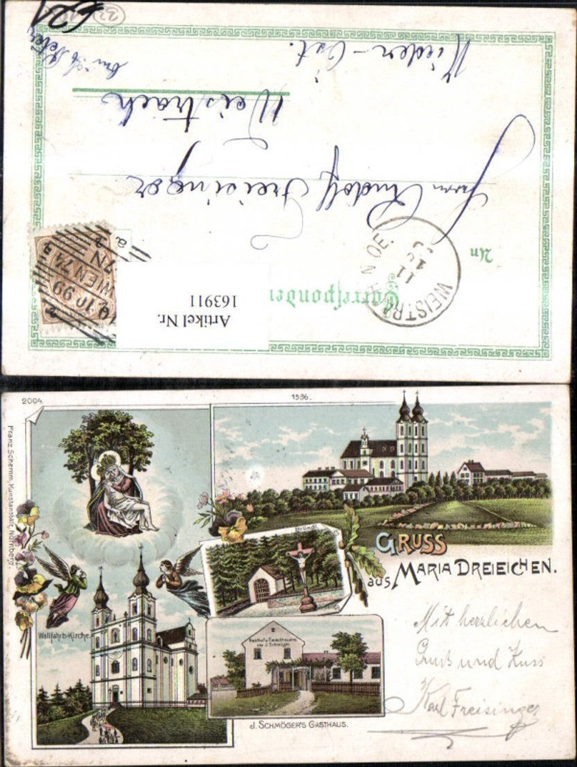 163911,Gruss a. Maria Dreieichen Litho 1899 Mold Rosenburg-Mold