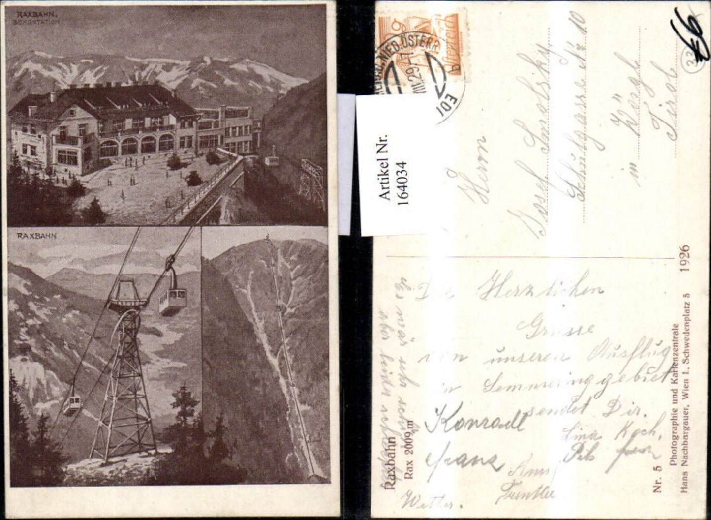 164034,Hirschwang Raxbahn Mehrbild Ak Seilbahn Gondel Bergstation 1929