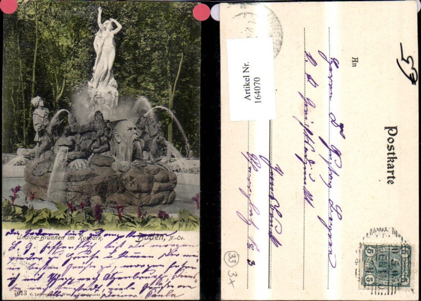 164070,Baden b. Wien Undine Brunnen i. Kurpark Springbrunnen