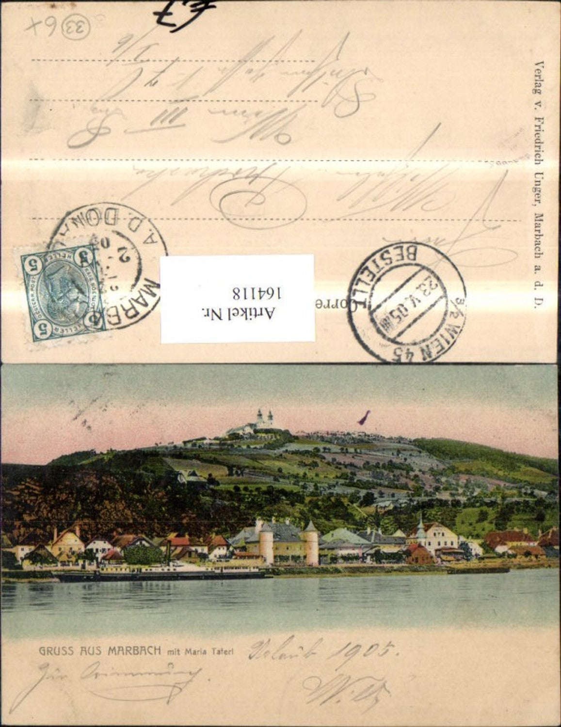 164118, Greetings from Marbach with Maria Taferl 1905