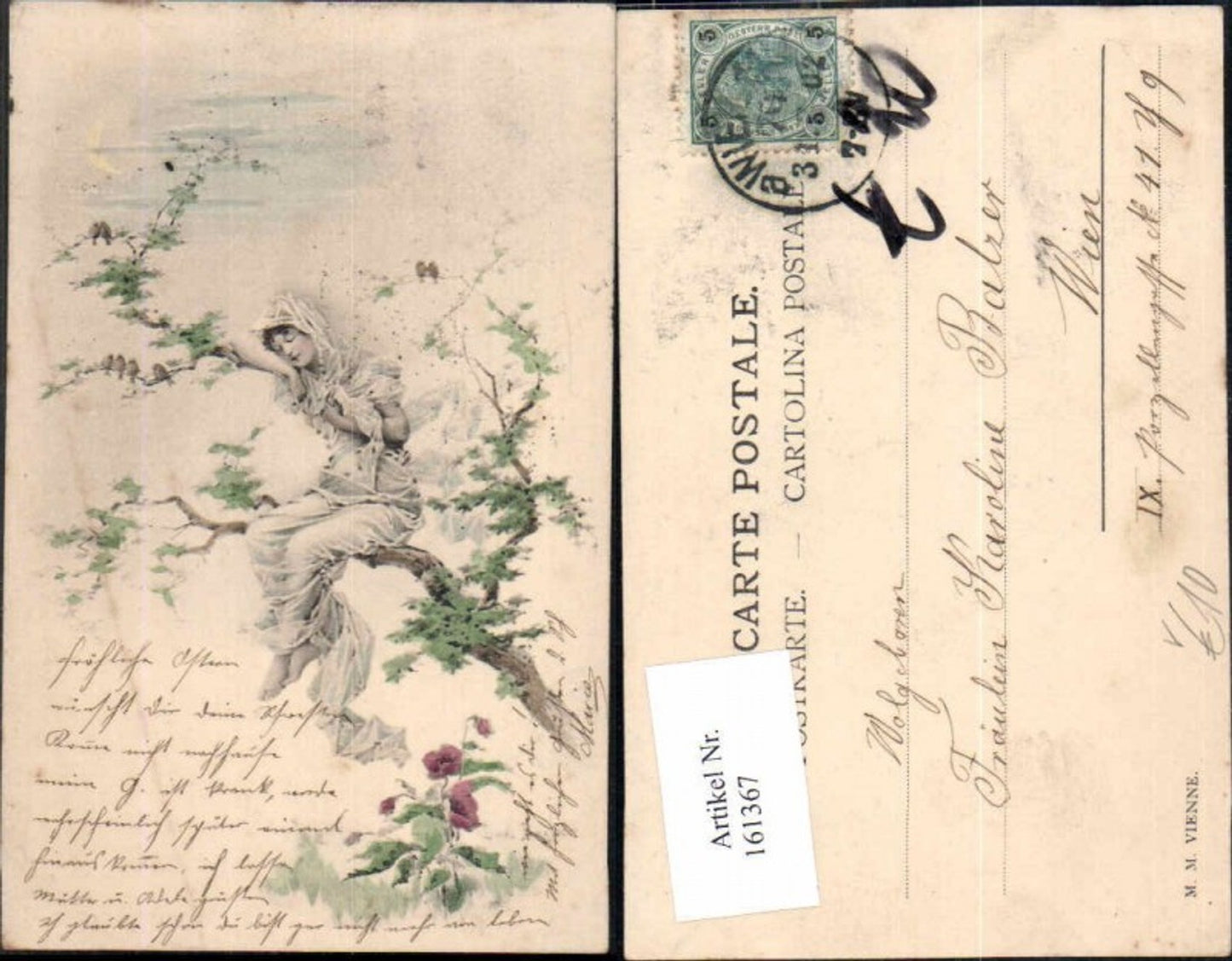 161367,M. Munk Vienne Jugendstil Art Nouveau Frau am Baum 1898