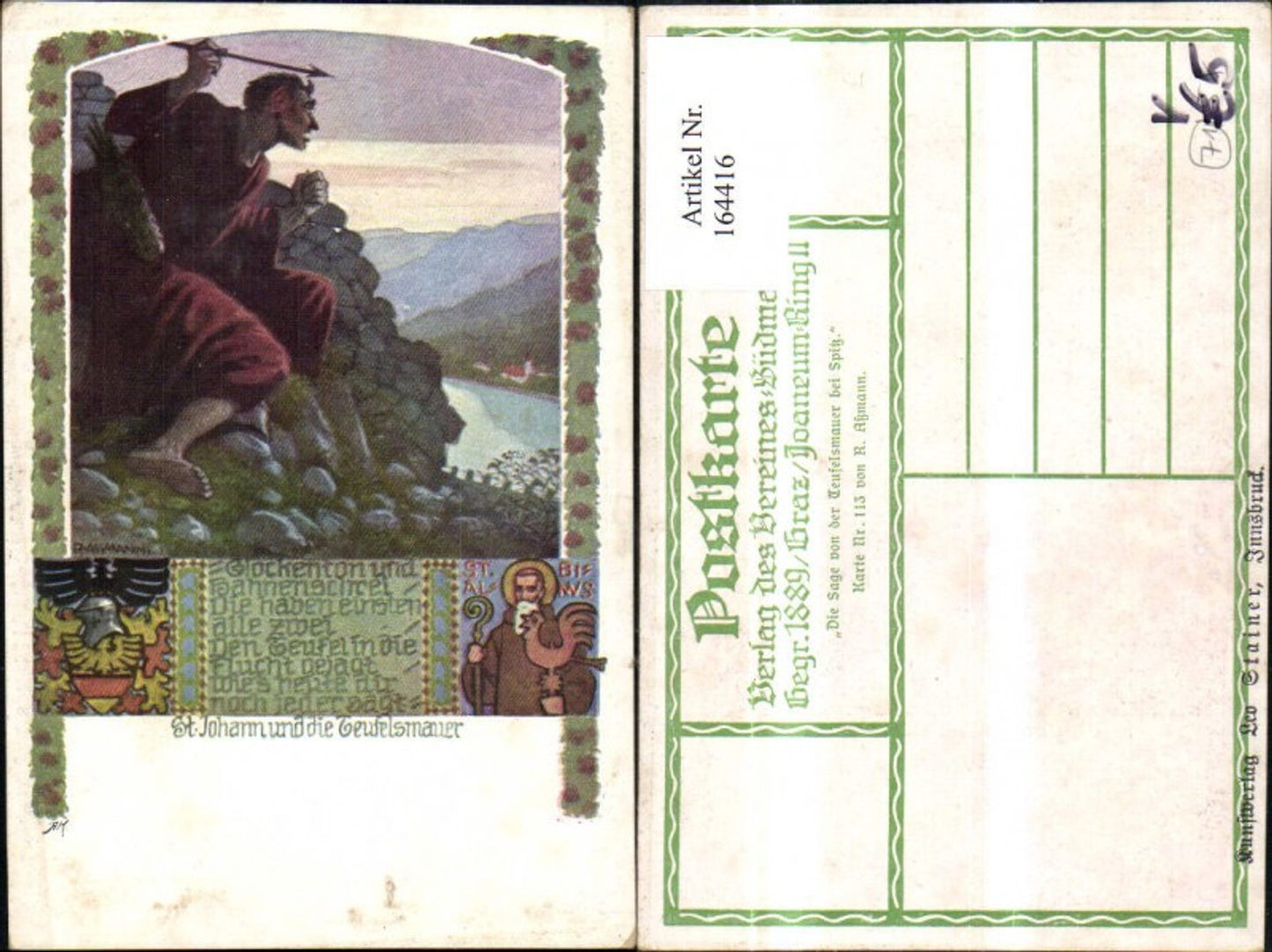 164416,Verein Südmark 113 St Johann u. d. Teufelsmauer Pfeil Spruch Reim