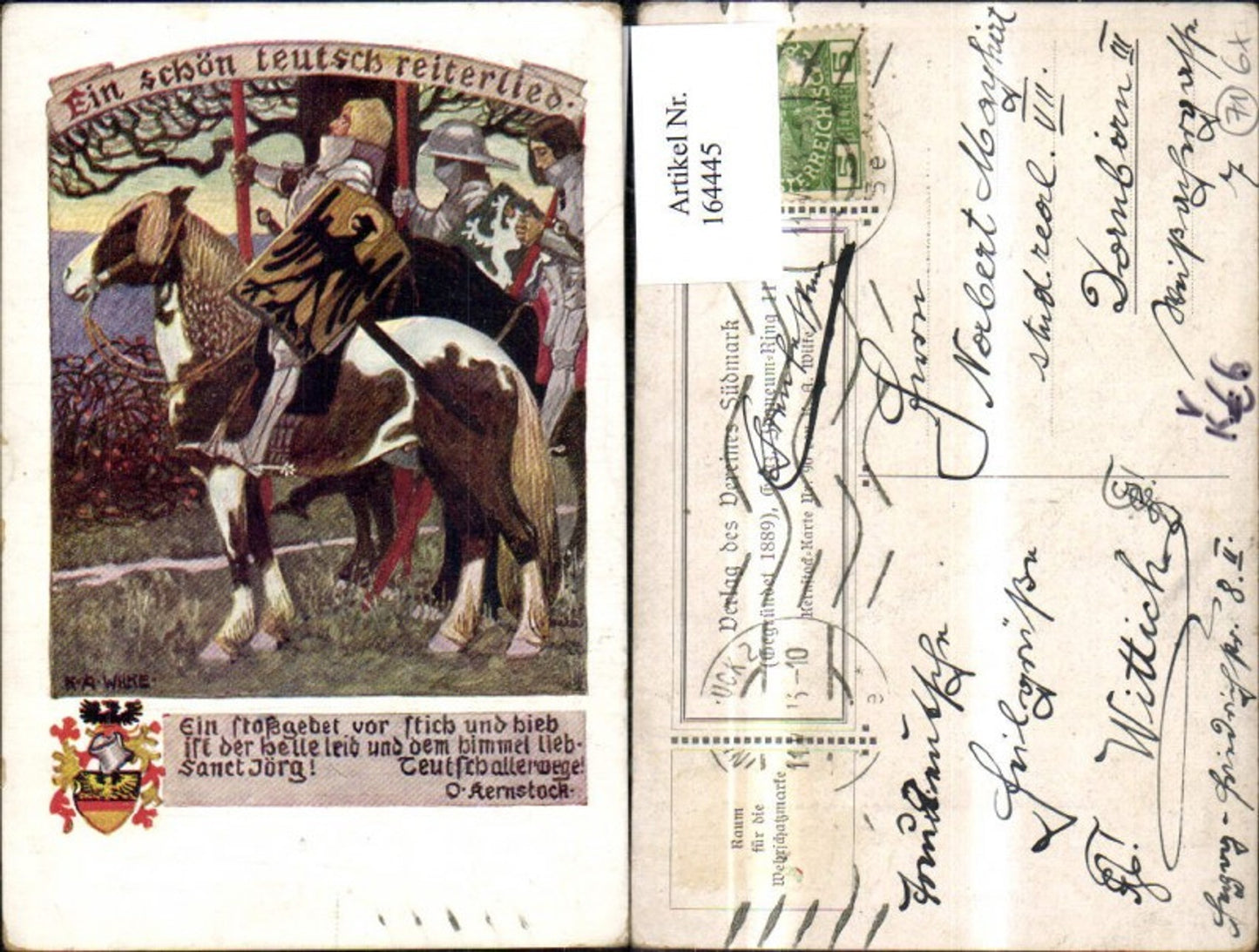 164445,Verein Südmark 90 A beautiful German equestrian saying rhyme O. Kernstock sign Karl Alex