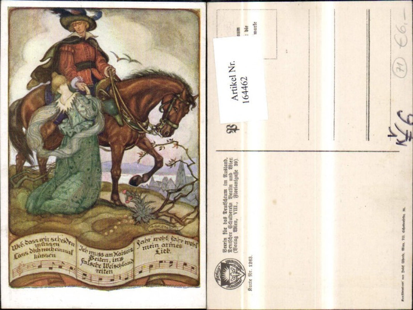 164462,Dt Schulverein 1263 Frau Mann Pferd Notenzeile Liedtext sign M. Grengg