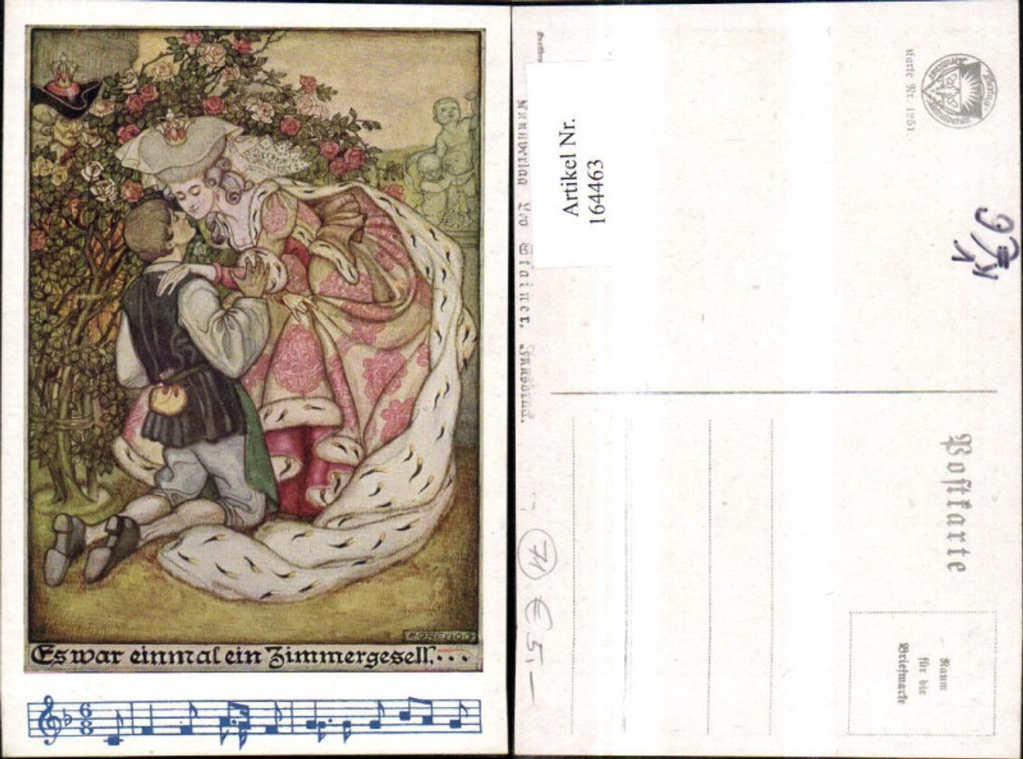 164463,Dt Schulverein 1251 Es war einmal ein Zimmergesell Notenzeile Frau Mann Rosen sign M. Grengg
