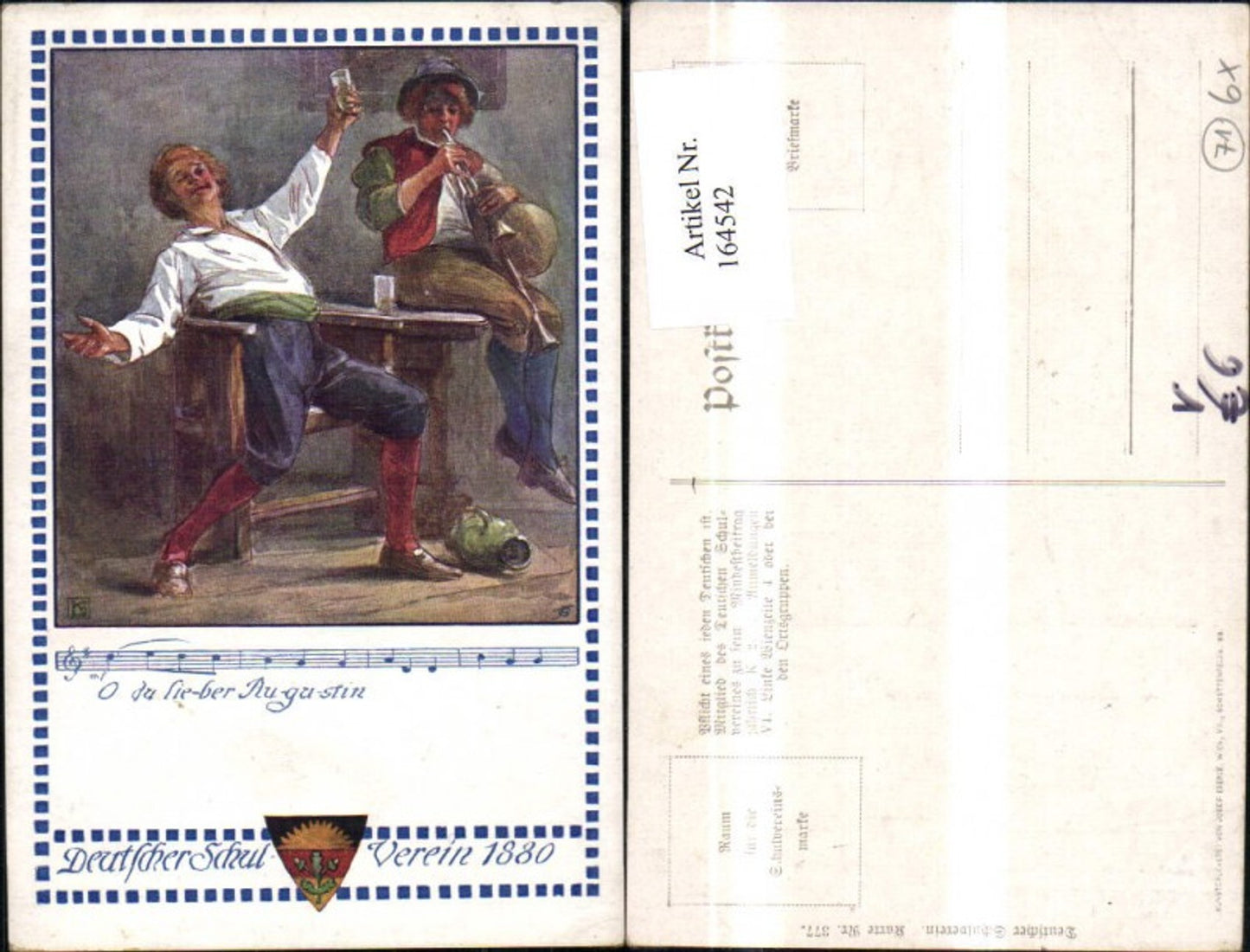 164542,Dt Schulverein 377 Deutsche Lieder Oh du lieber Augustin Männer Trompete Glas