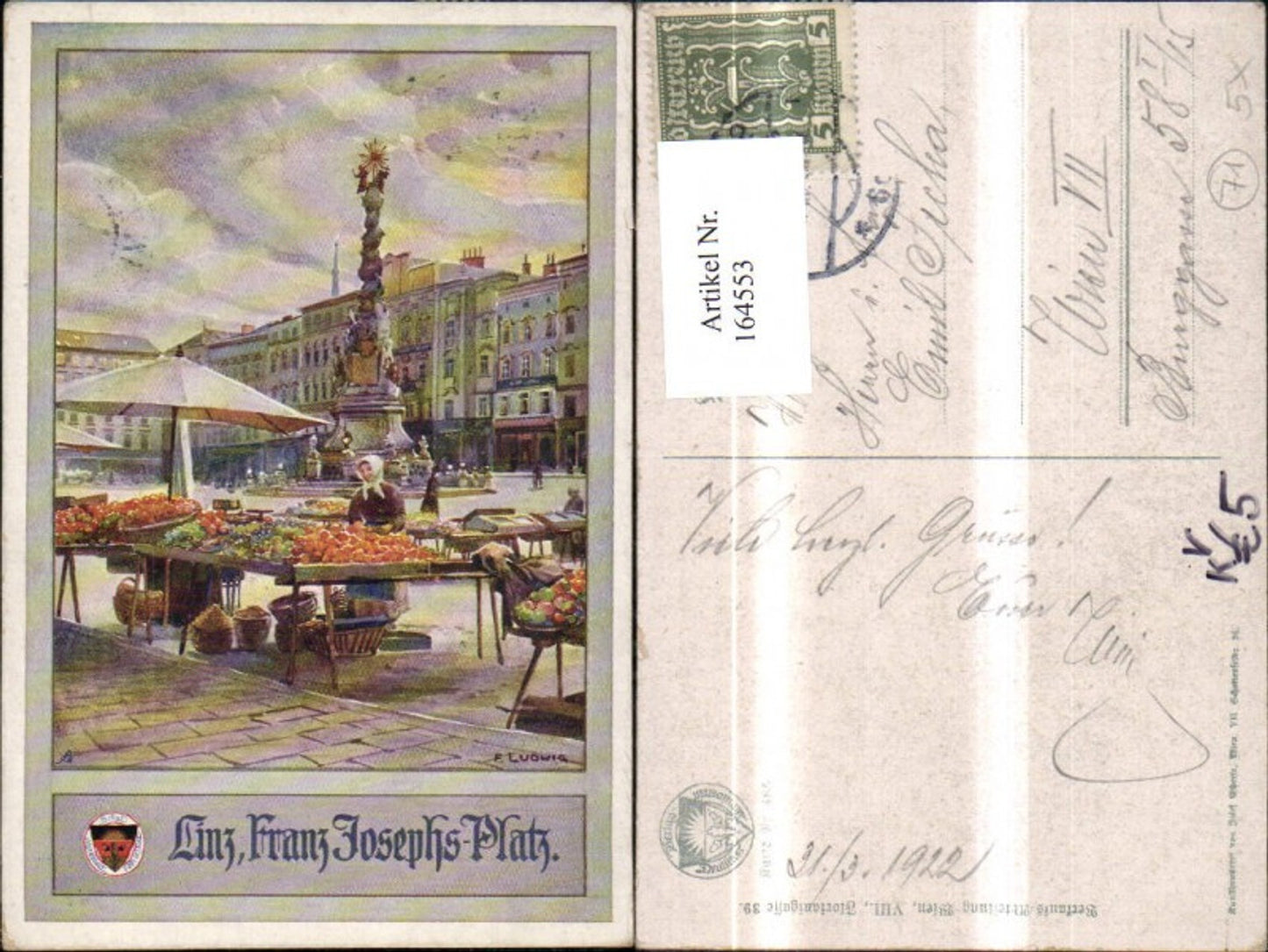 164553,Dt Schulverein 485 Linz Franz Josephs Platz Markt Frau Säule