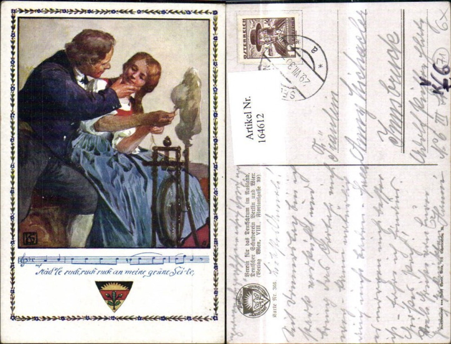 164612,Dt Schulverein 366 Frau Mann Spinnrad sign Karl Friedrich Gsur