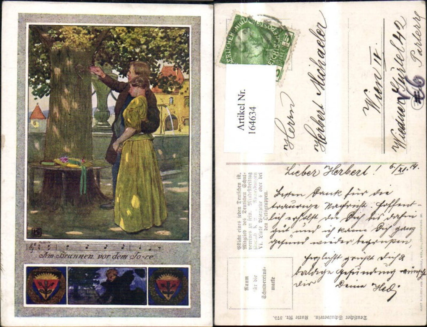 164634,Dt Schulverein 375 Am Brunnen v. d. Tore Frau Mann Herz Baum