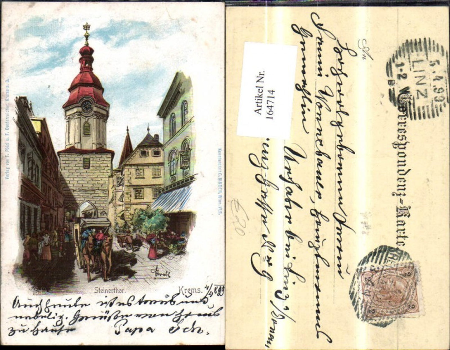 164714,Krems Steinerthor 1899 Künstler Ak
